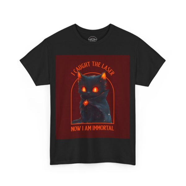 Necrolicious “I Caught The Laser Now I Am Immortal” Funny Fantasy Cat Meme 100% Cotton Unisex Tee