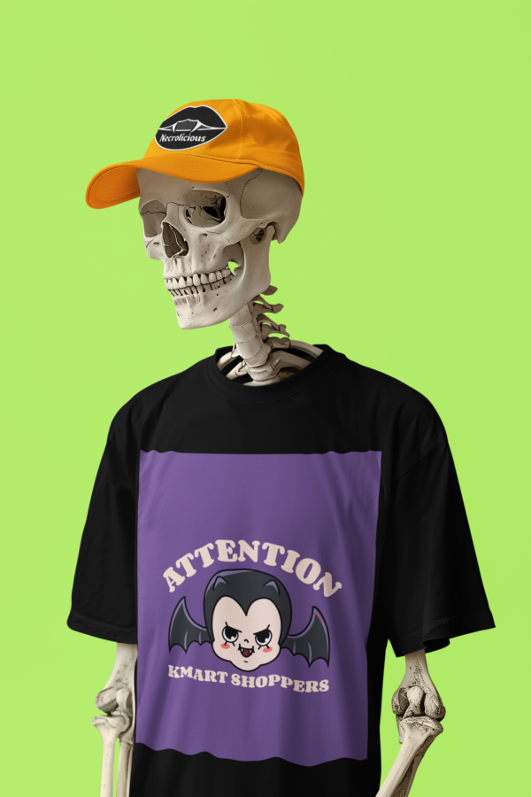 Necrolicious “Attention Kmart Shoppers” Funny Beetlejuice Inspired Movie Quote Kawaii Vampire Goth Chibi Meme 100% Cotton Unisex Tee - Image 2