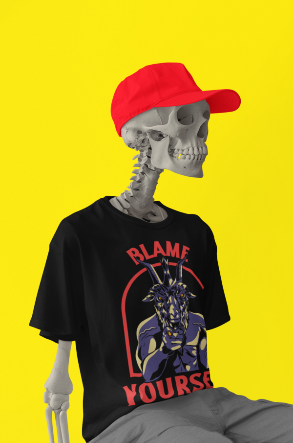 Necrolicious “Blame Yourself” Funny Baphomet Satan Devil Meme 100% Cotton Unisex Tee - Image 2