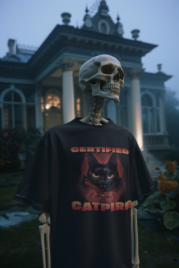 Necrolicious “Certified Catpire” Funny Cat Vampire Goth Meme 100% Cotton Unisex Tee - Image 2