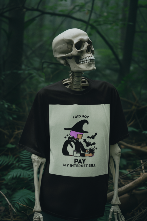 Necrolicious “I Did Not Pay My Internet Bill” Funny Broke Witch Goth Witchcraft Crystal Ball Meme 100% Cotton Unisex Tee - Image 2