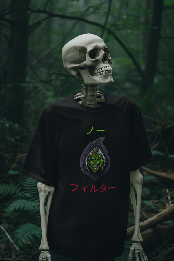 Necrolicious 日本語「ノーフィルター」面白い魔女魔術ミーム 綿100% 男女兼用Tシャツ - Image 2