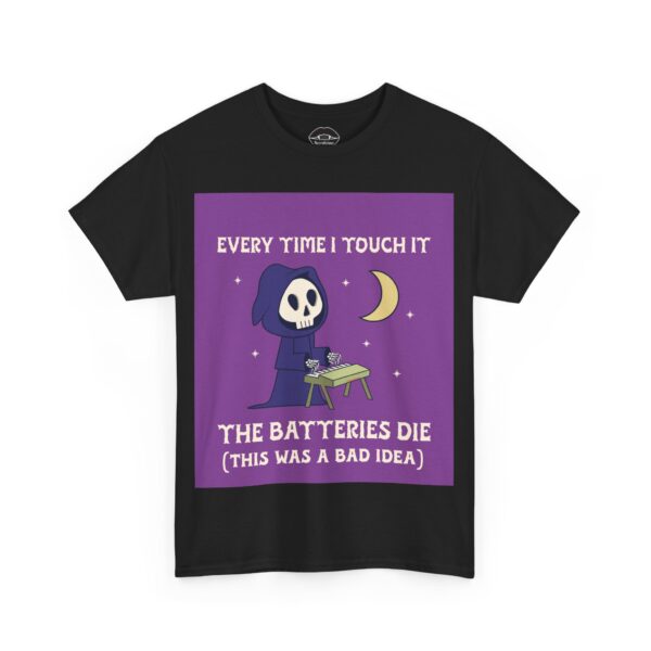 Necrolicious “Battery Killer” Funny Death Grim Reaper Meme 100% Cotton Unisex Tee