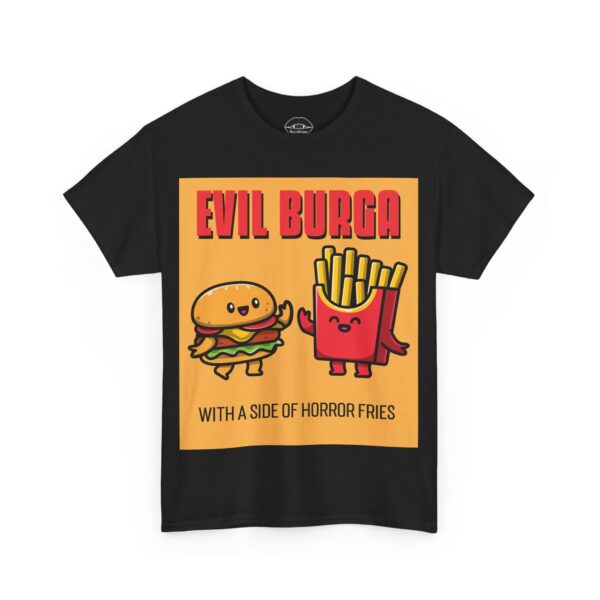 Necrolicious “Evil Burga With A Side Of Horror Fries” Funny Viral Cat Meme 100% Cotton Unisex Tee