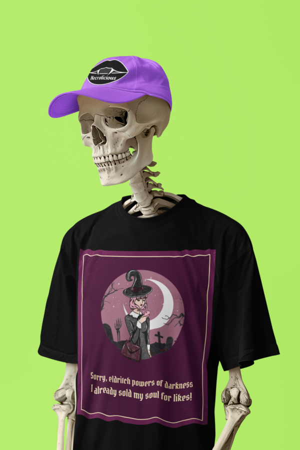 Necrolicious “I Already Sold My Soul For Likes” Funny Viral Witch Influencer Social Medie Meme 100% Cotton Unisex Tee - Image 2