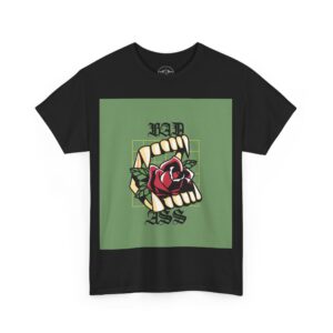 Necrolicious “BAD ASS” Funny Tattoo Vampire Fangs Goth Meme 100% Cotton Unisex Tee