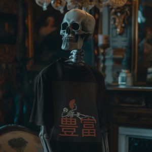 Necrolicious 日本語 「豊富」面白い高級スケルトン頭蓋骨ミーム 綿100% 男女兼用Tシャツ