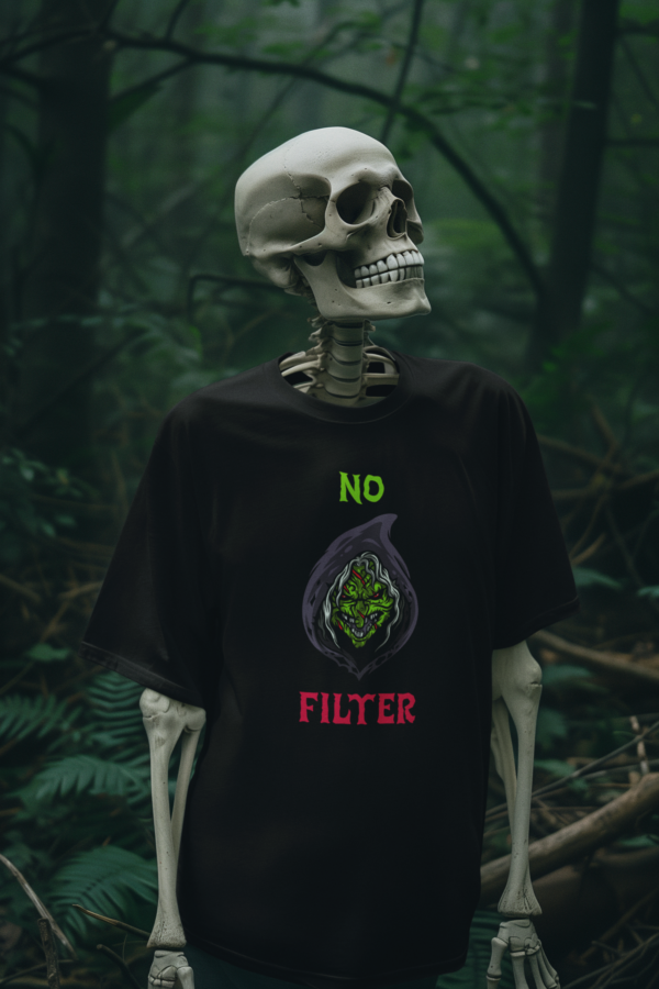 Necrolicious “No Filter” Body Positive Black Magick Viral Influencer Witch Hashtag Goth Meme 100% Cotton Unisex Tee - Image 2