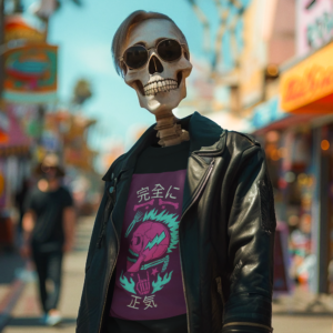 Necrolicious 日本語「完全に正気」面白い非高級スケルトンクレイジーパンクデスロックモヒカンスカルミーム 綿100% 男女兼用Tシャツ