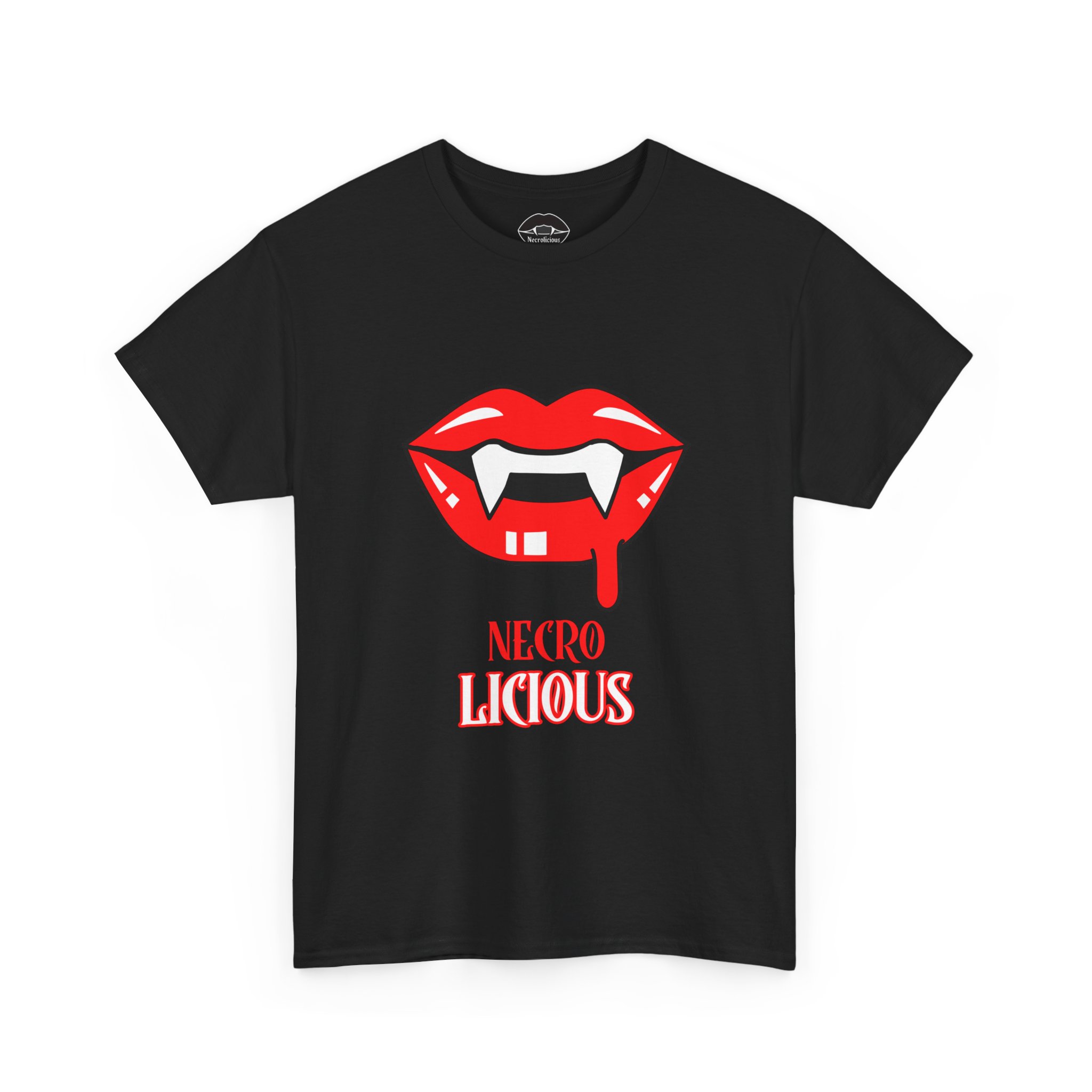 Necrolicious “Necro Licious” Funny Vampire Fangs Lips Meme 100% Cotton Unisex Tee - Image 3