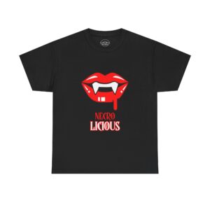 Necrolicious “Necro Licious” Funny Vampire Fangs Lips Meme 100% Cotton Unisex Tee